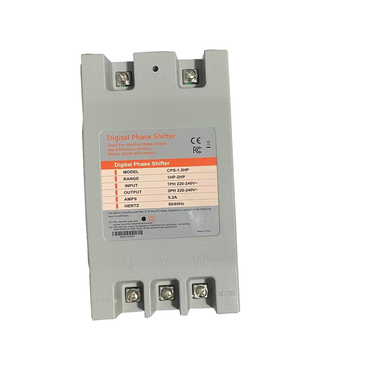 Digital frequency converter, single-phase to three-phase, phase conversion, 1/1.5/2/3/4HP phase shifter, 220-240VAC.