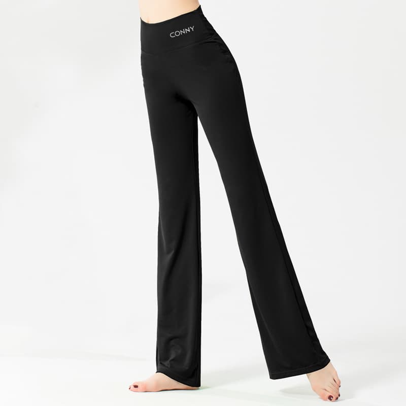 Connie Dance Practice Pants for Women, Mid-High Waist Flared, Chinese Dance Wear Black Aerobics Square Dance Long Pants