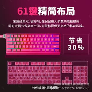 61-Key True Mechanical Keyboard Wired RGB Backlight Office Gaming Compact Portable Ribbon Cross-Border Wholesale