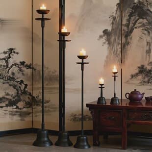 Classic Vintage Wrought Iron Candle Holder for Home Floor Decoration, Creative Photo Prop for Guesthouses, Model Rooms, Hotels