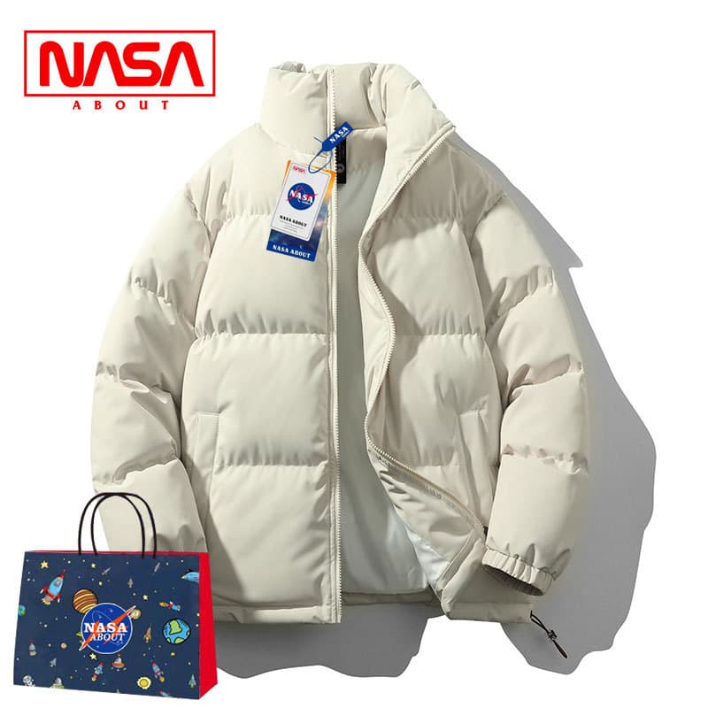 NASA Thickened Winter Cotton Jacket Couple Trendy down Leisure Bread Style Men Women Clothes Warm Casual Zipper Closure Pure Color