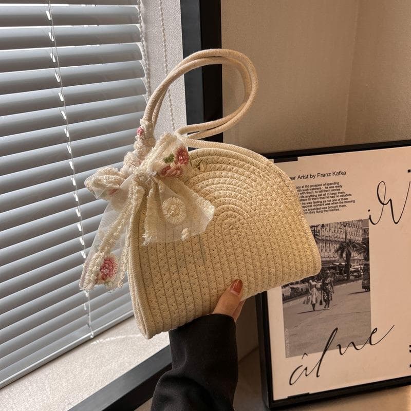 2026 Single Shoulder Bag Phone Bag Cotton Rope Storage Bag Underarm Bag Handheld Woven Bag Vacation Style Bag