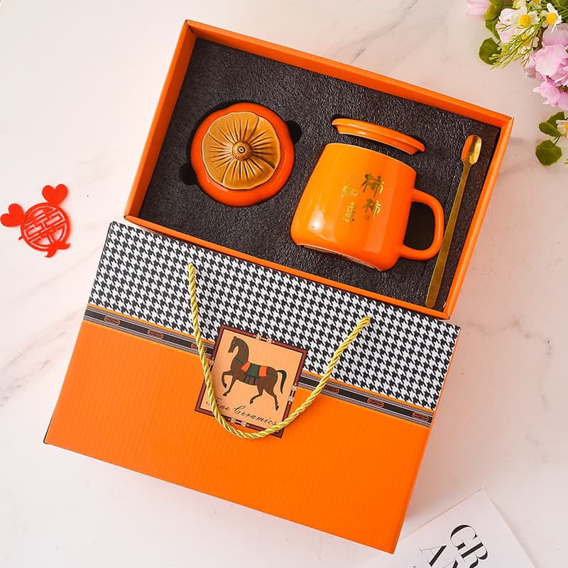 Souvenir set water cup creative mug gift box persimmon ceramic cup wedding opening event gift return gift