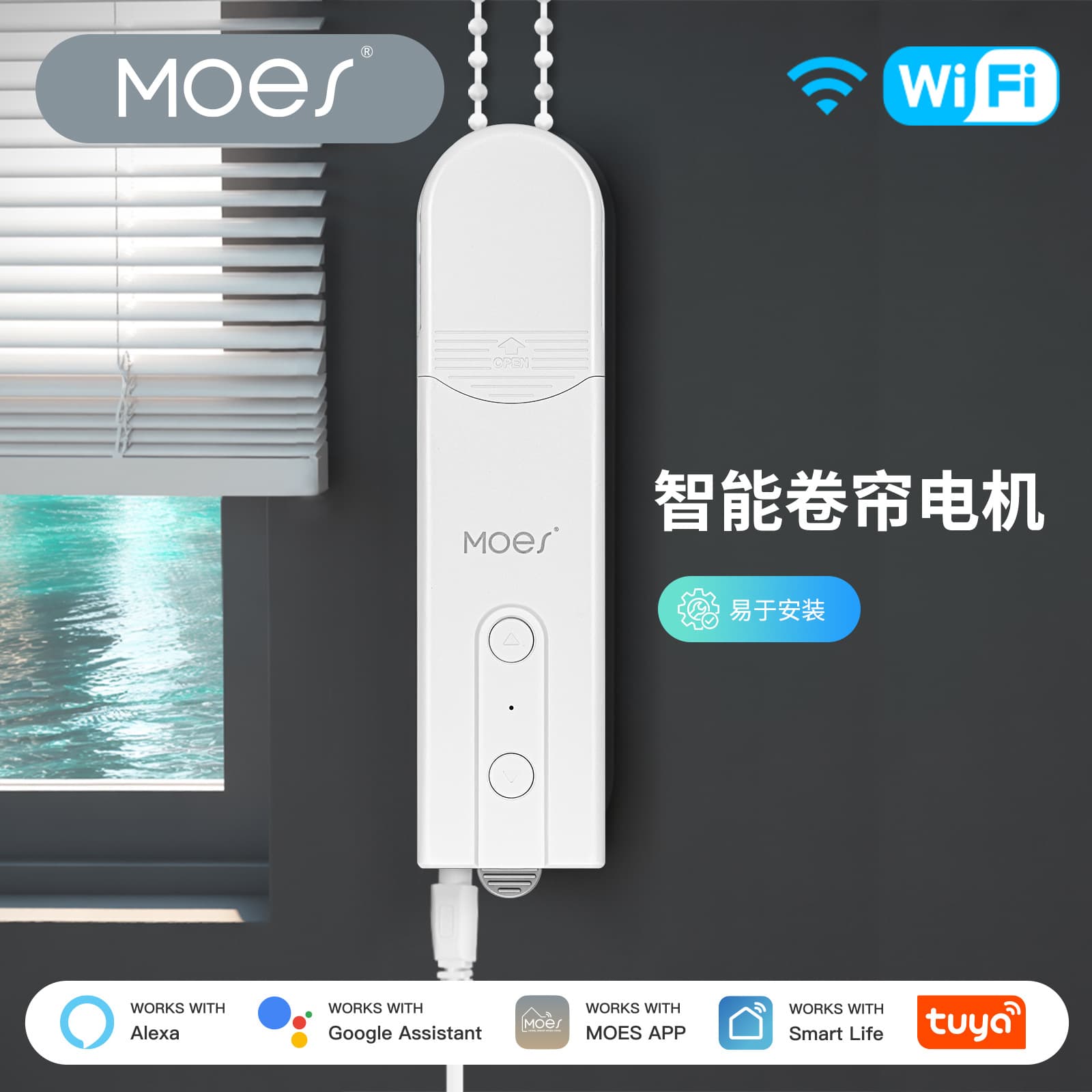 Tuya Smart Home WiFi Curtain Motor App Control Pull Cord Sunshade Plug-in Beaded Curtain Motor