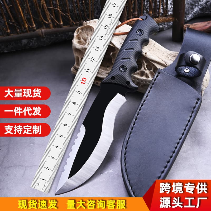 Factory Direct Outdoor Straight Knife Camping Survival One-Piece Knife High Hardness Tactical Knife Camping Survival Tool with Leather Sheath