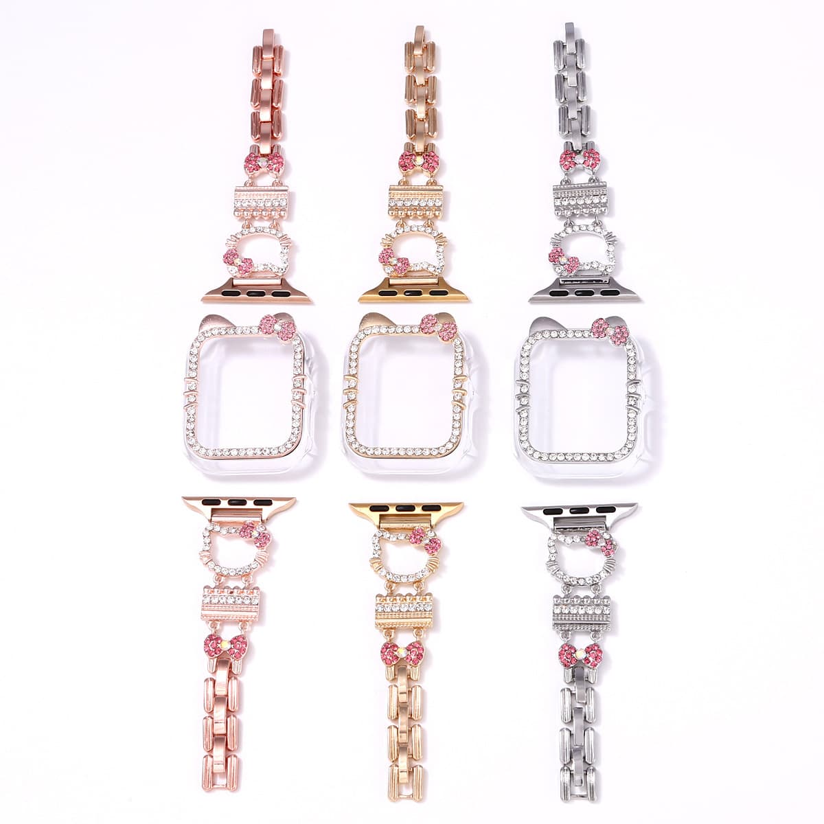 Compatible with Apple Watch Apple case iWatch 9/8 generation 7/6/5/4/SE Hello Kitty diamond bracelet metal strap