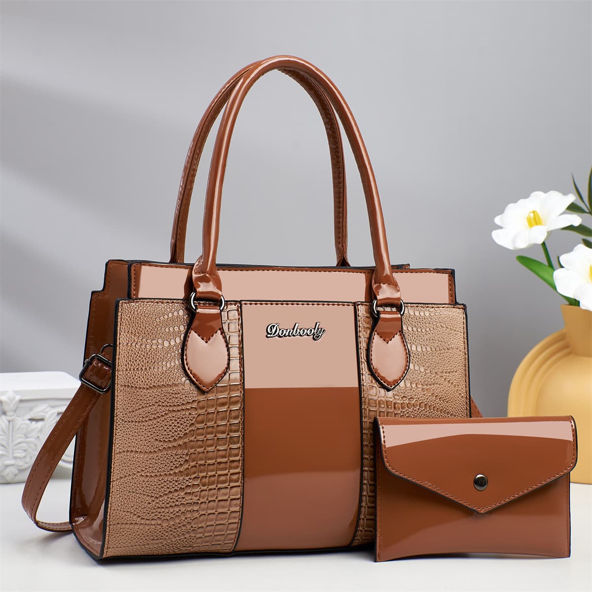New Factory Stock Cross-Border Women's Bag Urban Crocodile Print Handbag Mother-Child Bag Three-Piece Set Shoulder Crossbody Bag