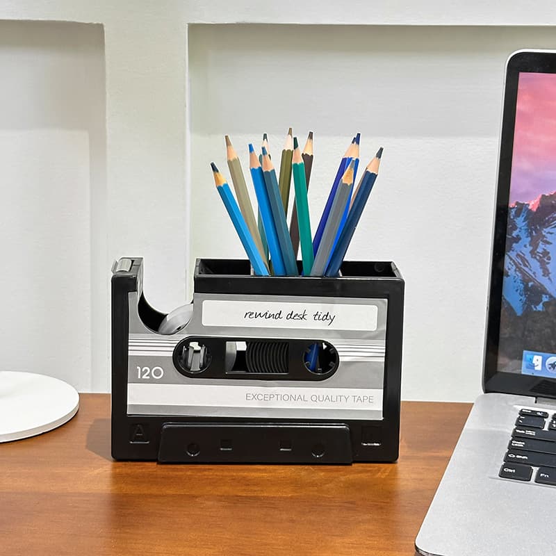 Minimalist Cassette Tape Storage Pen Holder Scissors Sticky Note Organizer Office Study Desk Storage Organizer