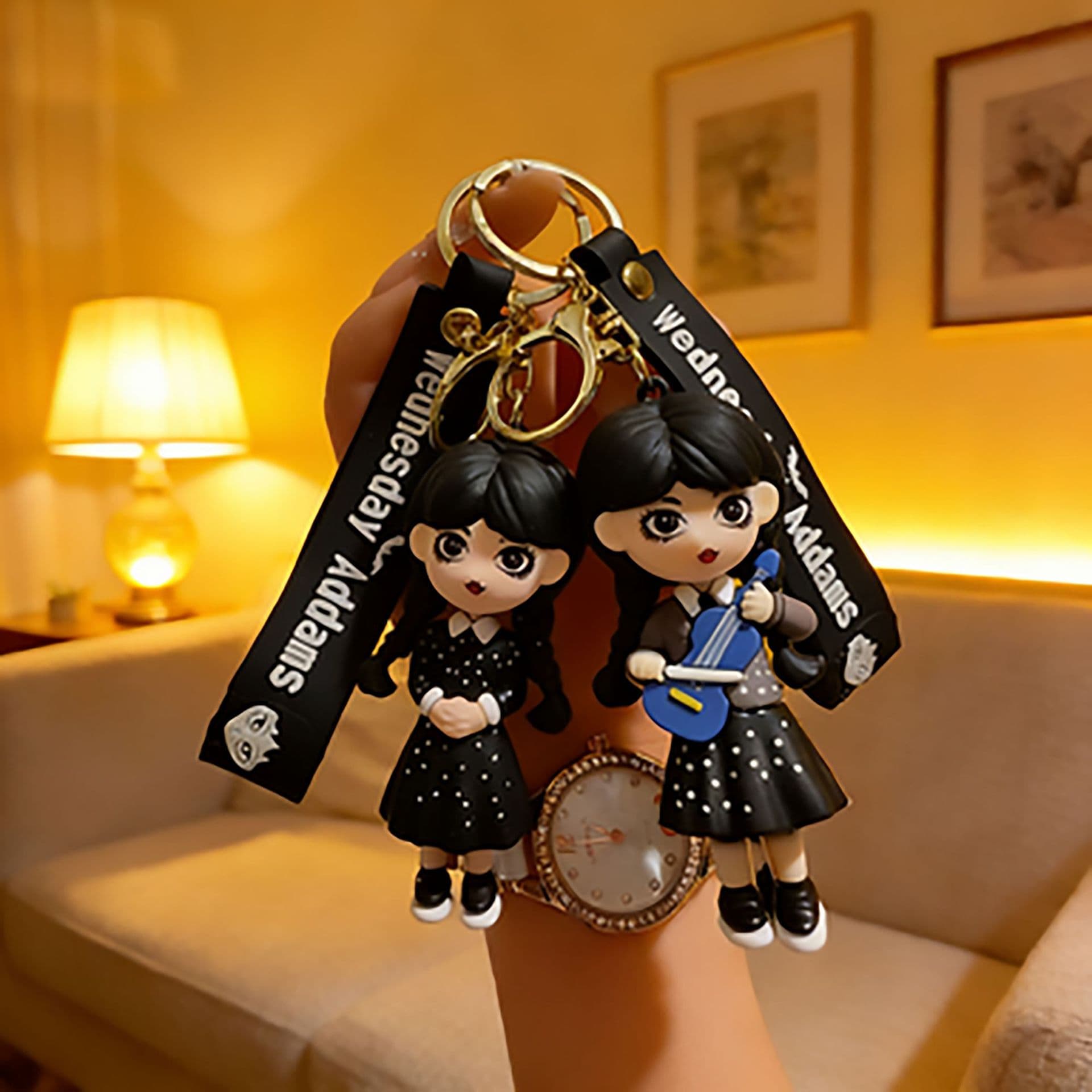 Wednesday Addams keychain Addams Family3D glue doll anime peripheral POP figure pendant