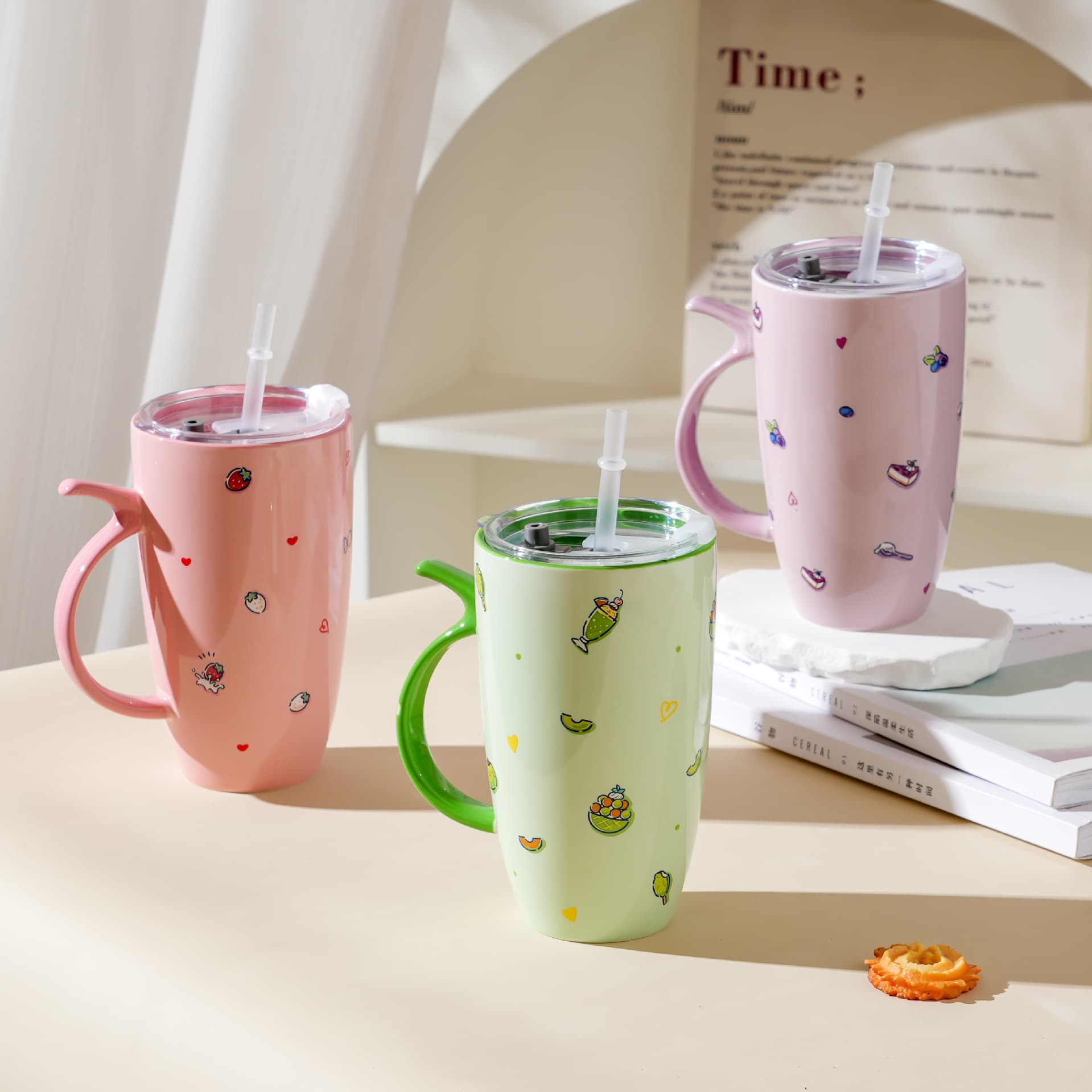 Sanrio Hello Kitty Large Capacity Mug with Lid and Straw Ceramic Cup for Women Summer Home Office Drinking Cup