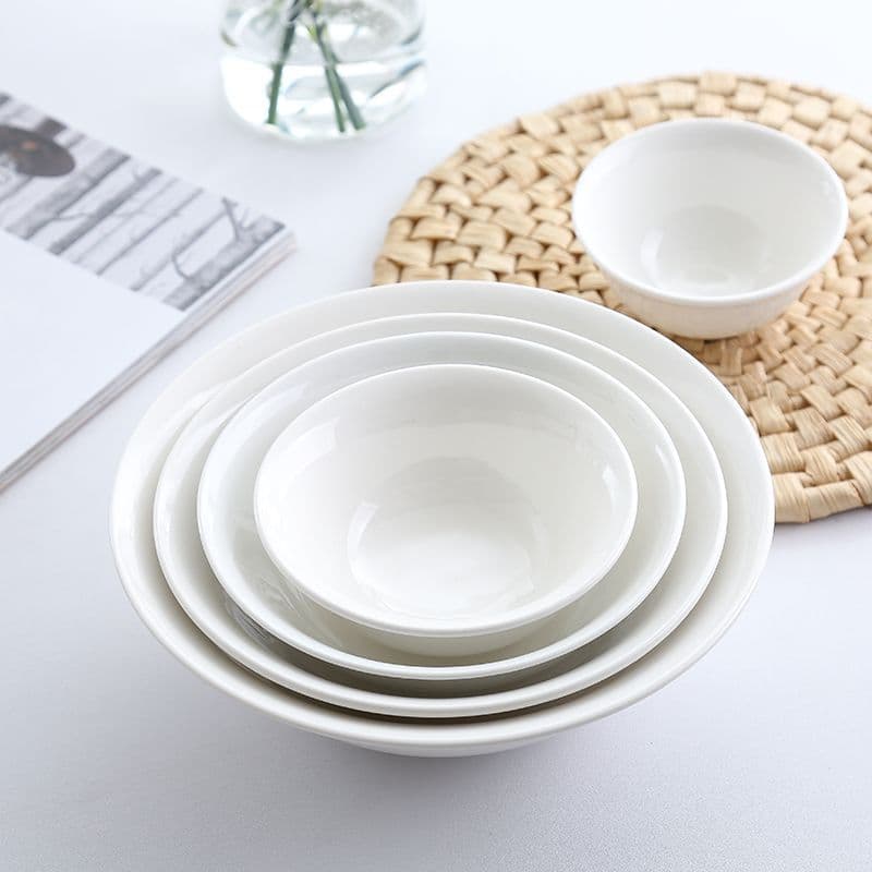 Ceramic Bowl Set - Pure White Salad Bowl, Rice Bowl, Serving Bowl, Soup Bowl, Noodle Bowl, Soup Noodle Bowl, Microwave-Safe Tableware Wholesale