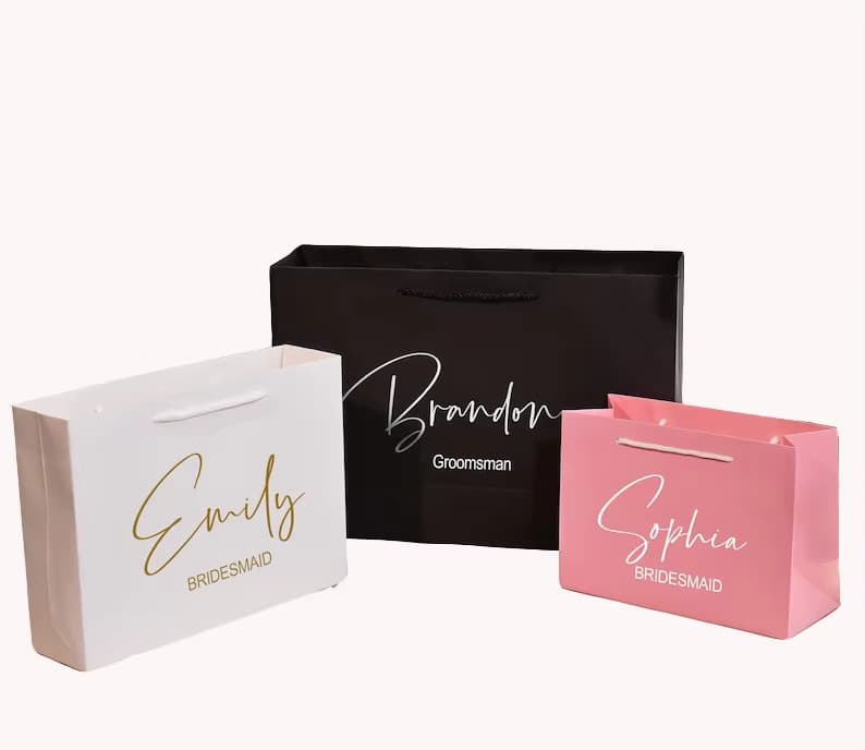 Custom Gift Bags, Paper Bags, Kraft Paper Bags, Personalized Bridesmaid Paper Gift Bags Pink Black Paper Bags