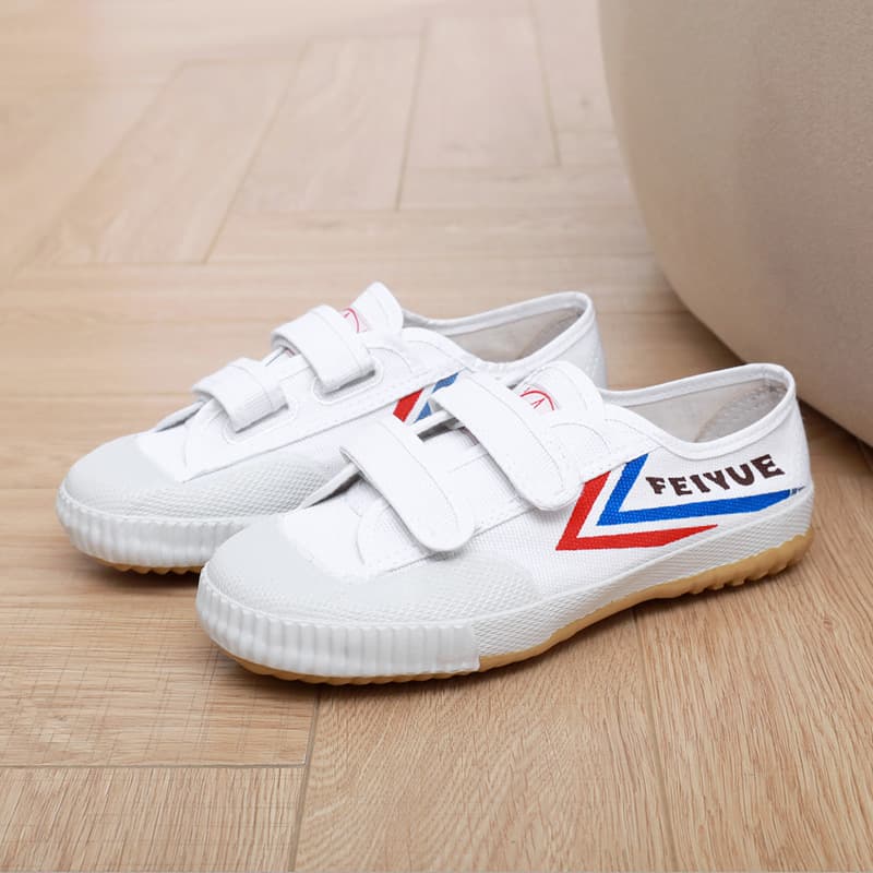 Feiyue Martial Arts Track Shoes for Men and Women, Gymnastics Canvas Shoes, Student Physical Exam Training White Shoes, Velcro Soft Sole Anti-Slip