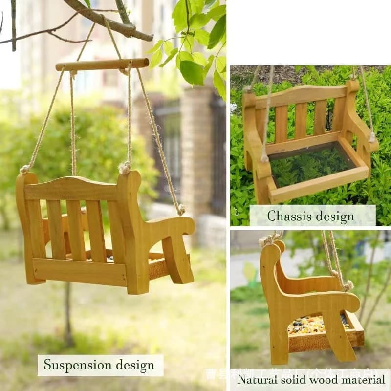 Wild Bird Wooden Swinging Bird Feeder Villa Garden Pet Bird Habitat Swing-Style Small Bird Perch Wooden Stand