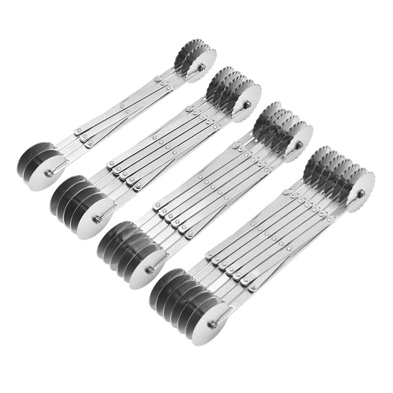 Factory Export Wholesale Stainless Steel Retractable Double-ended Dough Divider Three-Five-Six-Seven Wheel Pizza Cutter Baking Tool
