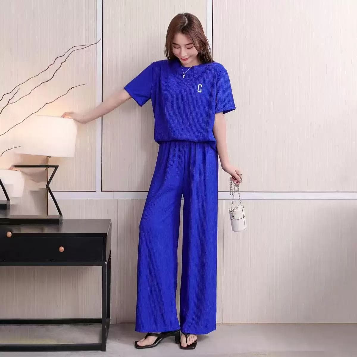 Southeast Asia's hottest Chiba suit women's summer trousers two-piece set home casual pants fashion short-sleeved wide-leg pants