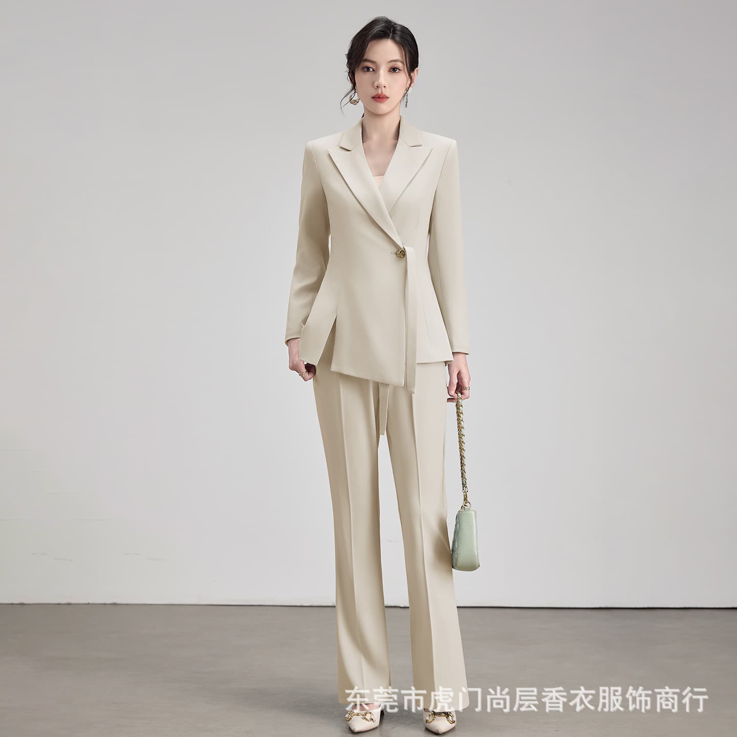 Spring and Autumn high-end green apricot color elegant professional suit formal wear women's business fashion bell-bottom suit suit