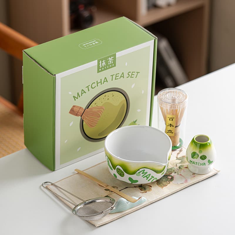 Cheese Matcha Bowl Set European Matcha Tools Cross-border Middle East New Product Tea Whisk Rack Hundred-Strand Stand Tea Whisking Set
