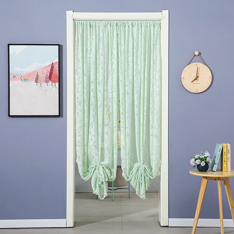 French Lace Velcro Curtain, Sheer Curtain for Girls' Bedroom, Door Curtain Partition, No-Drill White Sheer Fabric, Light-Transmitting but Not See-Through