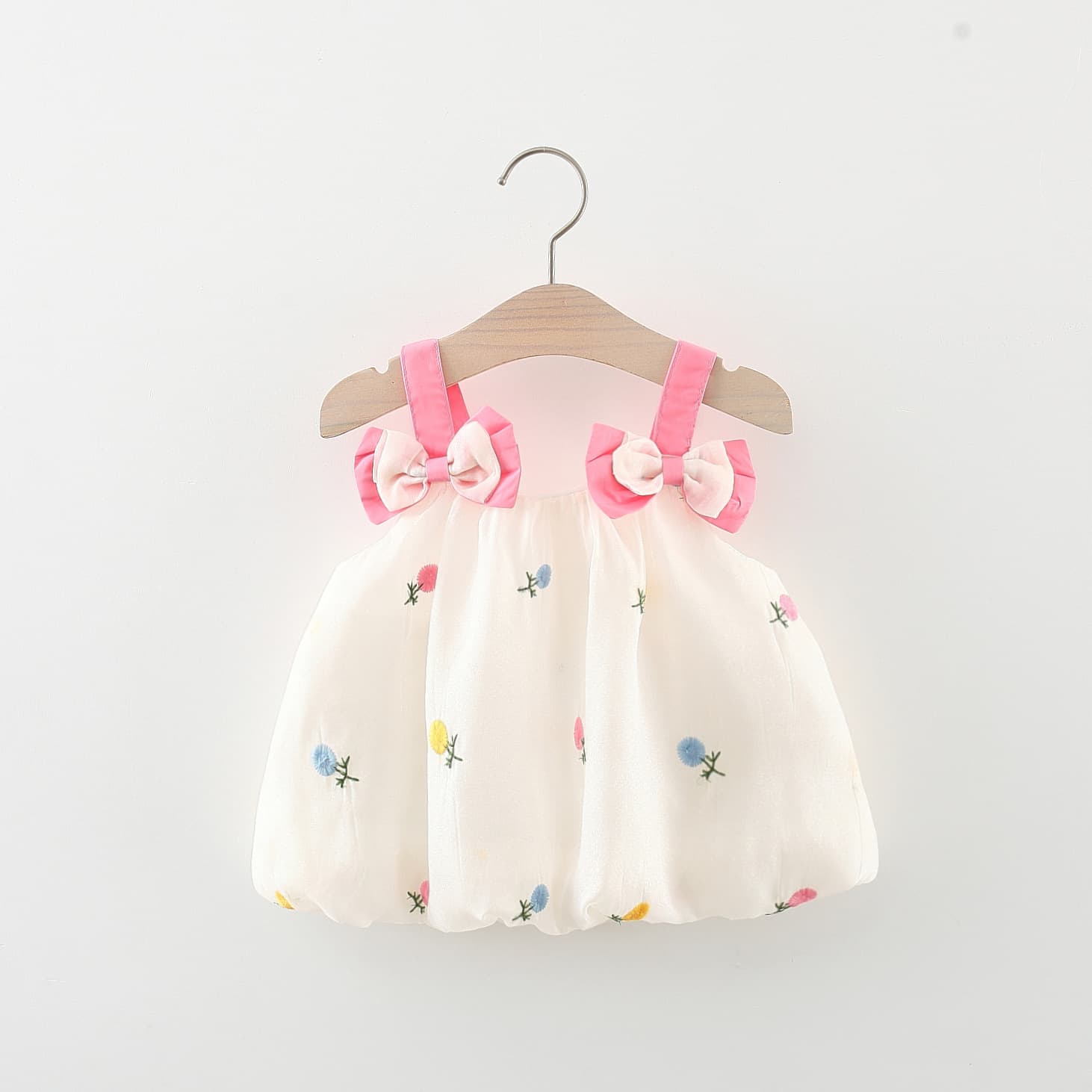 2023 Summer New Two Bows Embroidered Princess Dress Girls Korean Style Cute Sling Skirt