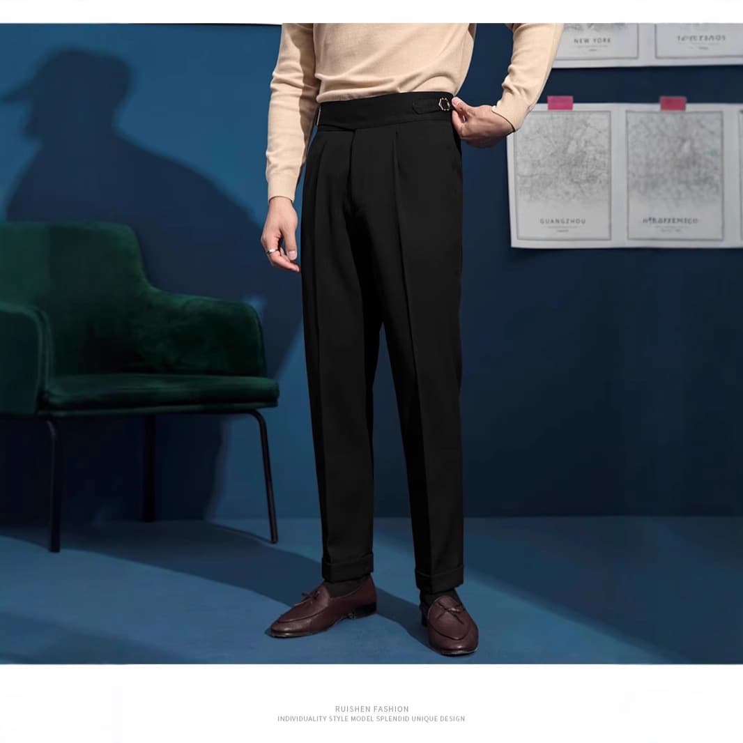 【Ruishen Clothing】 Third-party Naples High-waist Casual Business Trousers Draped Long Pants Vintage Slim Fit British Style