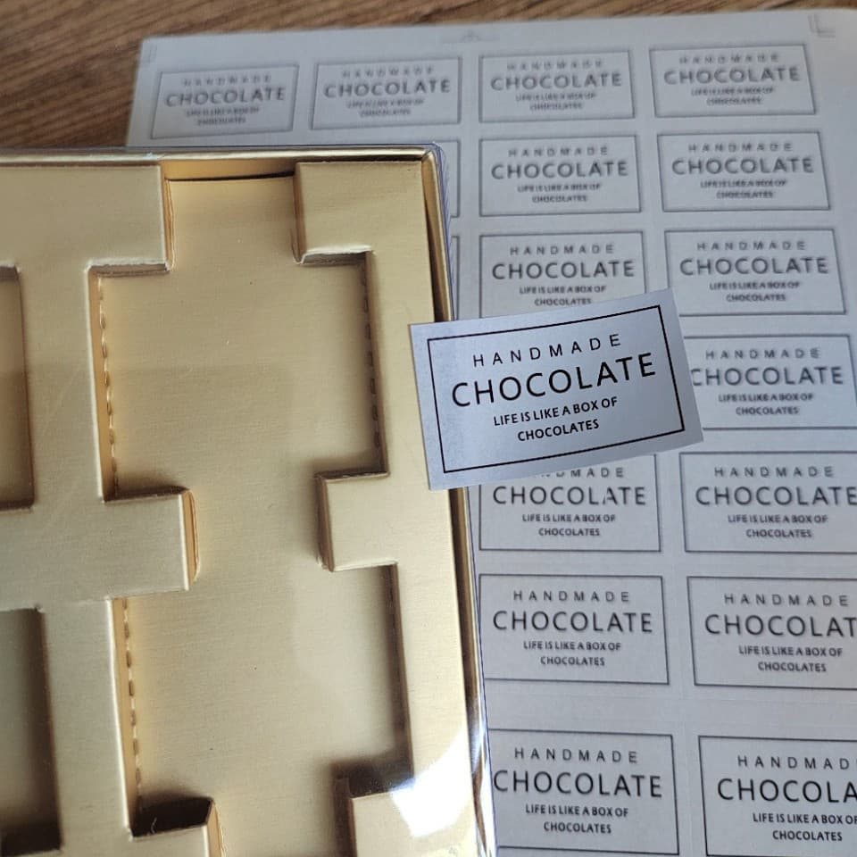 Two white chocolate stickers, chocolate stickers, Valentine's Day chocolate stickers
