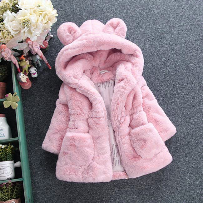 New Export Style Children's Winter Thickened Cotton-Padded Fleece Jacket with Bunny Ears for Baby Girls