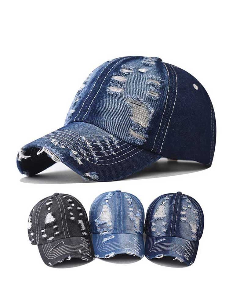 Washed Denim Ripped Baseball Cap Spring Cotton Snapback Hat Hip Hop Hat for Men Women Summer Cap Casq