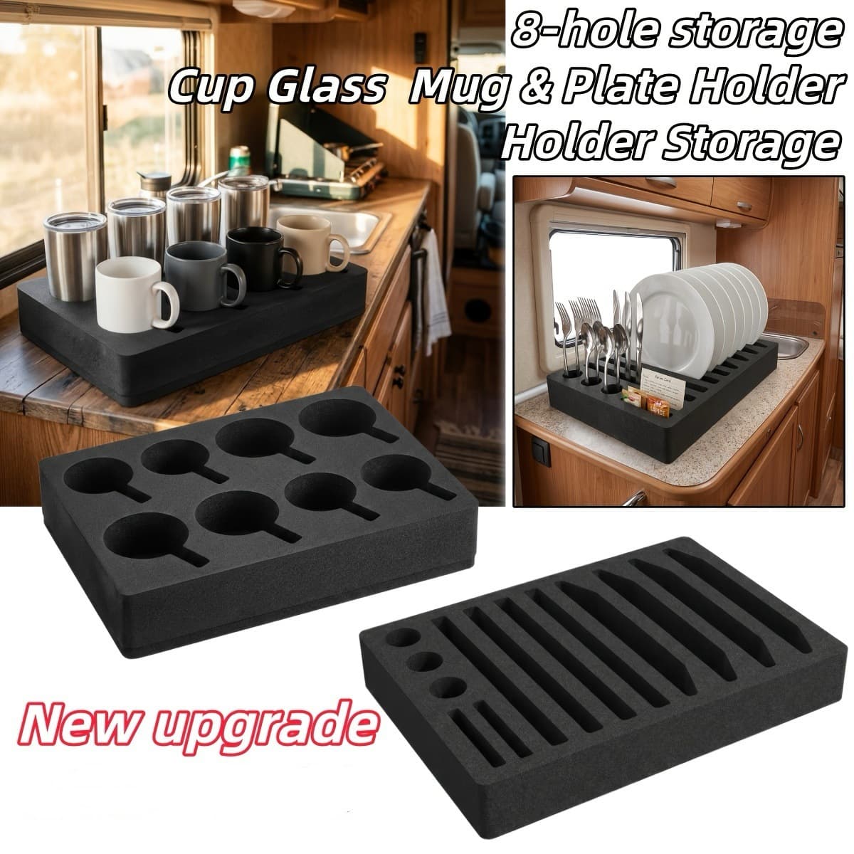 Cross-Border RV Camper Black Storage Rack 8/13 Slot Cutlery Knife Fork Plate Cup Storage Organizer Tray