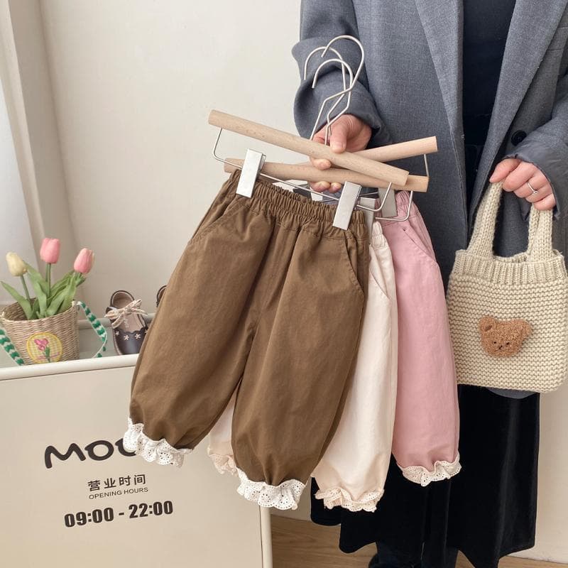 Girls' Autumn Pants, Stylish and Versatile Cuffed Pants, Children's Fall Lace-Trimmed Long Pants, Baby Girl Casual Pants for Outdoor Wear