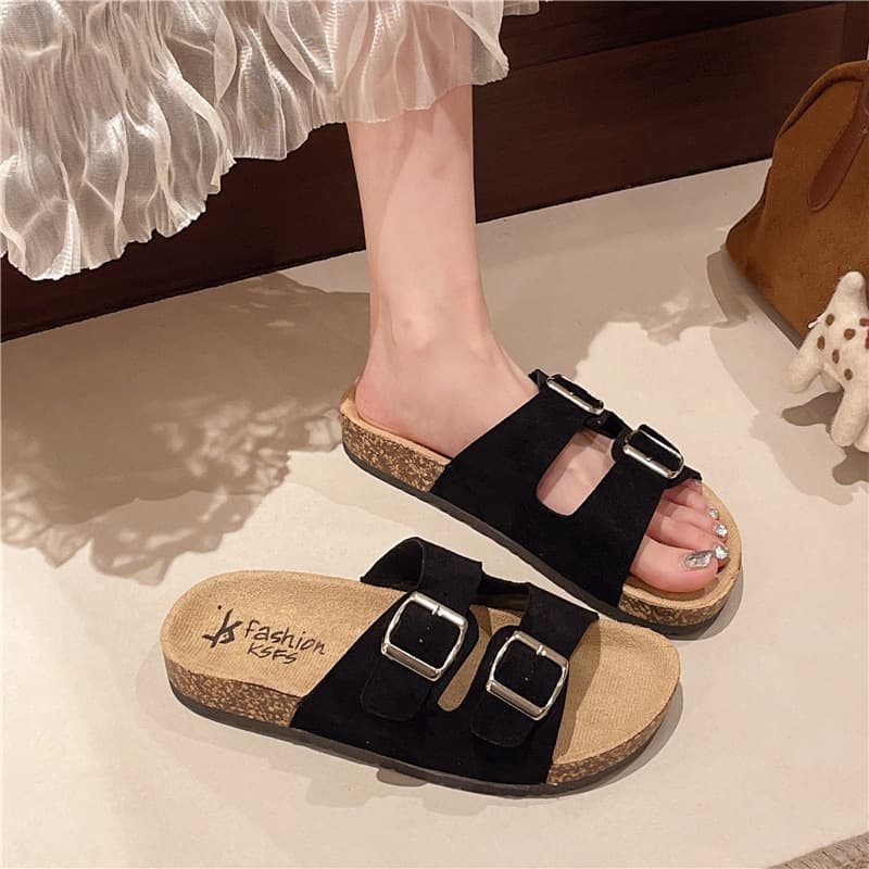 Summer Unisex Cork Sandals Suede Beach Slides Cross-Border Large Size Breathable Outdoor Non-Slip Cork Slippers