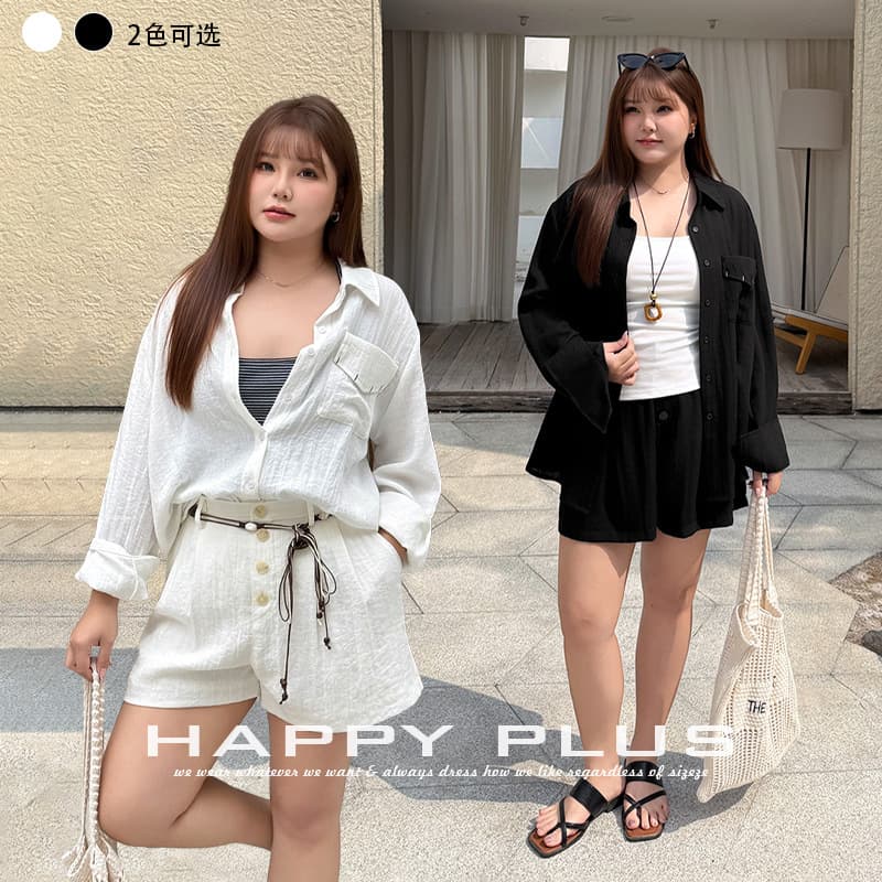 Runqida New Loose Fit Set 9535N9536 Linen Slub Loose Thin Shirt and Shorts Plus Size Women's Clothing