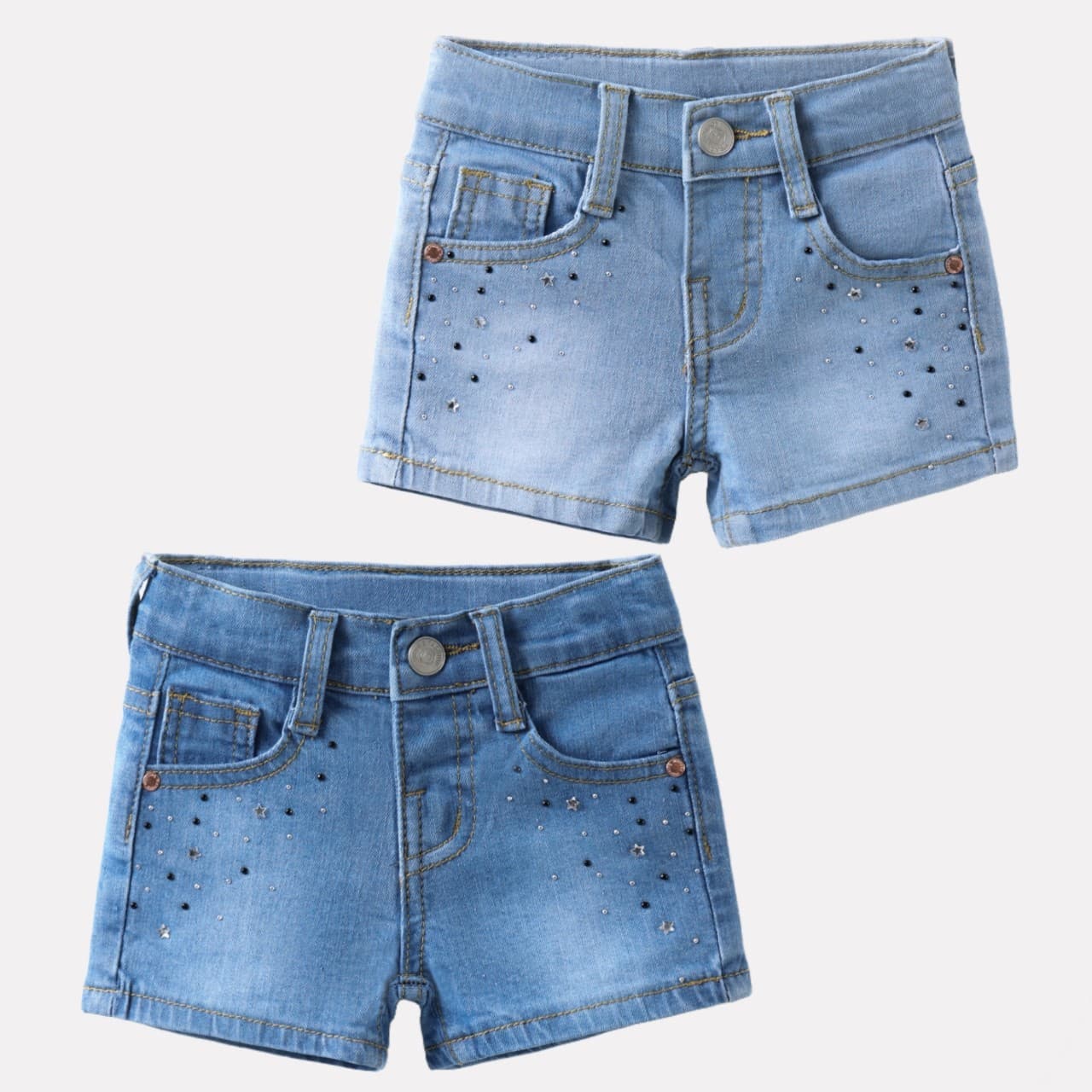 Girls Elastic Waist Denim Hot Pants Girls Rhinestone Casual Shorts Girls Sparkly Jeans Versatile Pants Younger Kids High-Waist