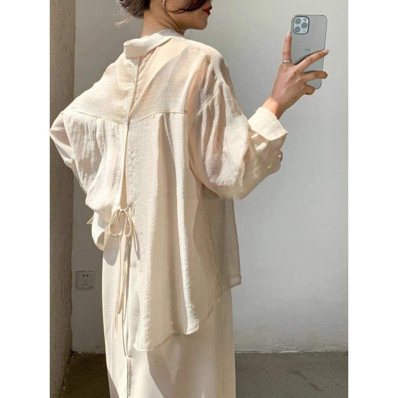 A Shi Mi Chiffon Thin Back Slit Shirt Women's Sun Protection Shirt New Summer Fashionable Korean Style Blouse