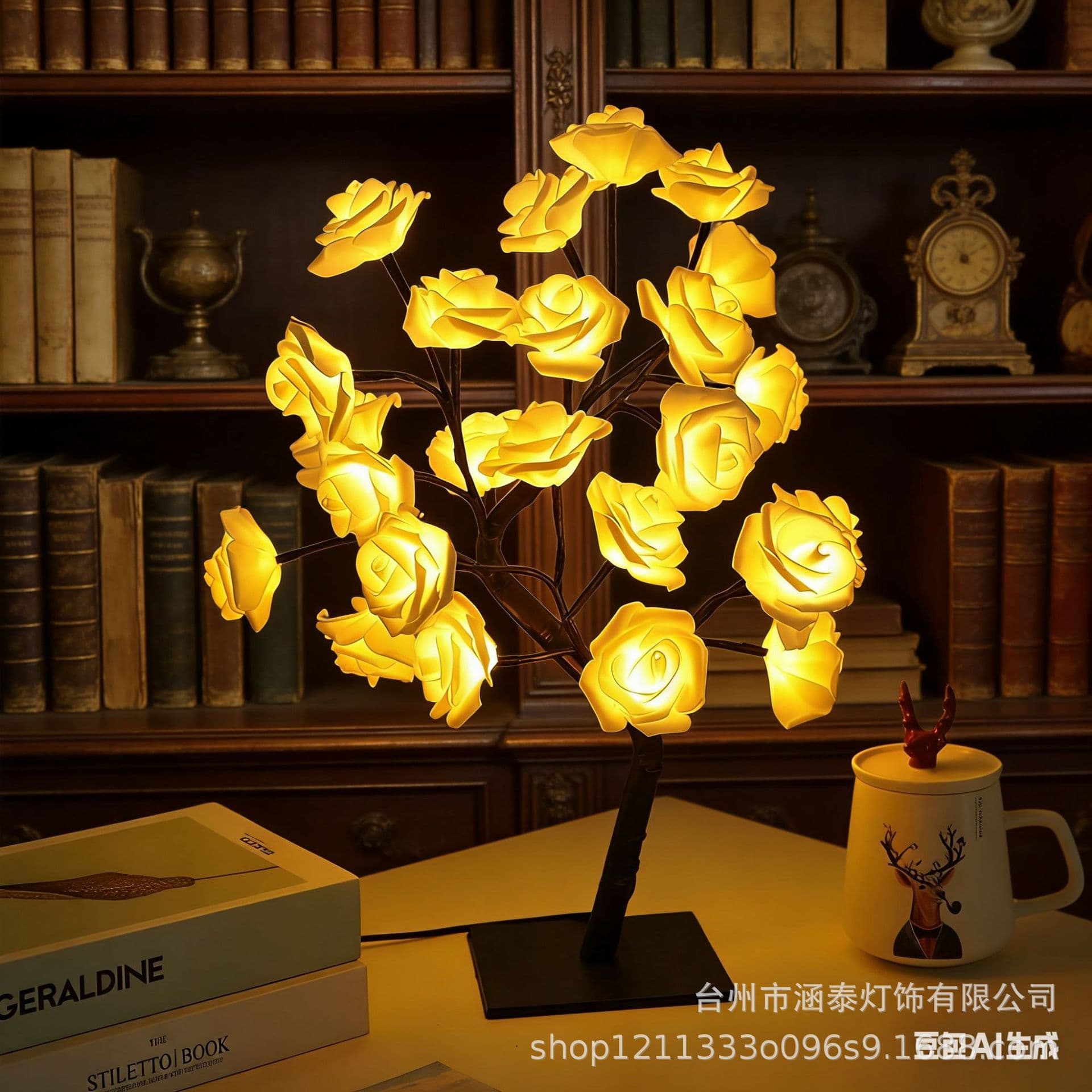 Cross-border Colorful Light Detachable Plastic Base USB Switch LED Simulated Rose Flower Tree Light Bedside Decorative Night Light