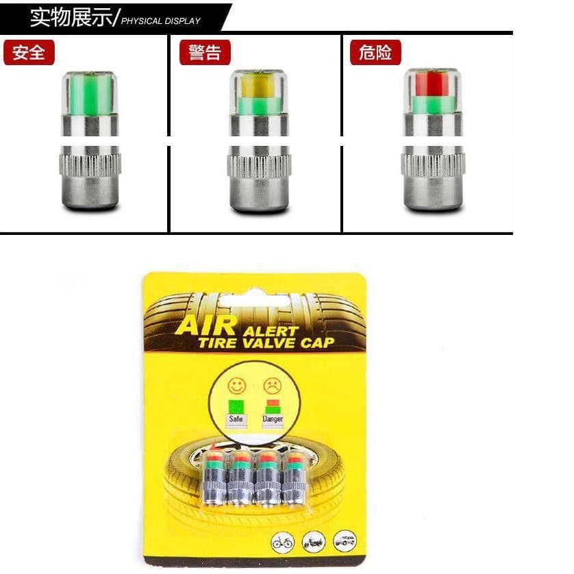 Car tire pressure monitoring cap, visual tire pressure warning device, tire pressure detector, tire pressure cap, tire detection cap, 4 pack