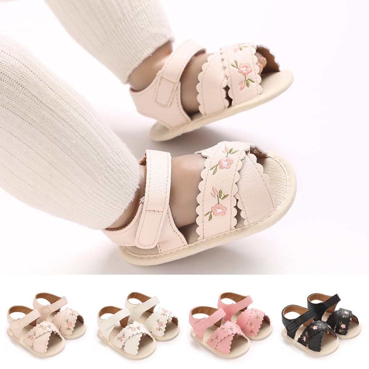 New Summer Embroidered Baby Sandals for 0-1 Year Old, Soft Sole Princess Shoes, Pre-Walking Shoes