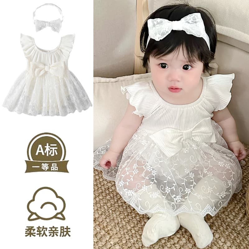 100-Day Baby Girl Bodysuit Princess Dress Birthday Outfit Newborn Infant Romper Summer Onesie