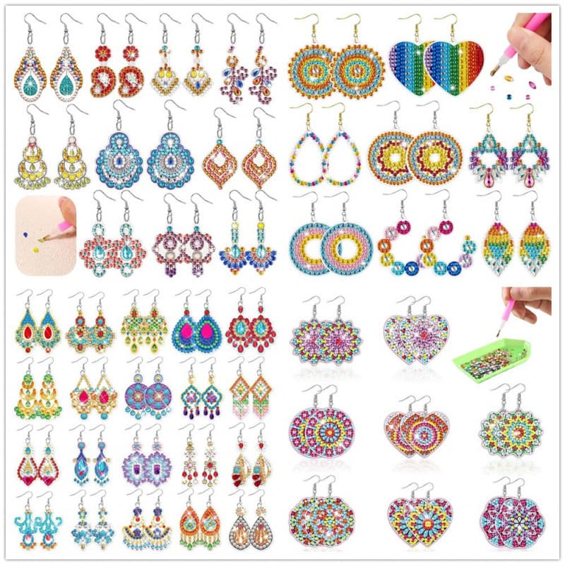 5D Cross-Border Hot Selling 5D DIY Diamond Painting Earrings Handmade Rhinestone Mandala Jewelry Earrings