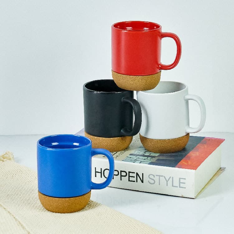 Export cork bottom mug, large capacity matte ceramic mug wholesale, business wooden bottom coffee cup water cup