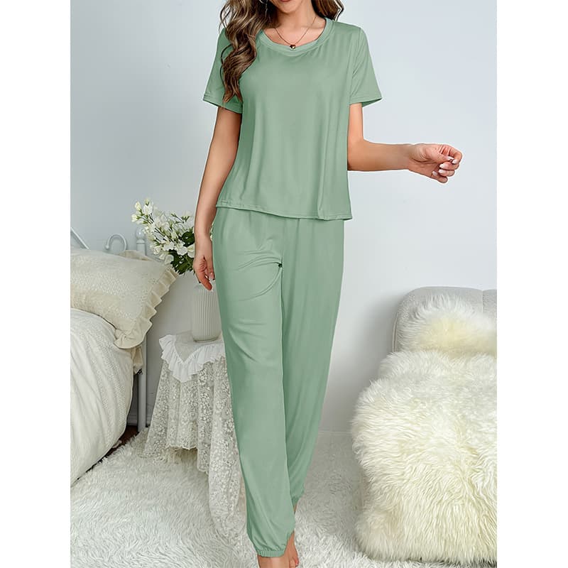 Factory Spring/Summer New Cross-Border Pajama Set for Women, Milk Silk Short Sleeve and Long Pants, Classic Solid Color Casual, Amazon Bestseller
