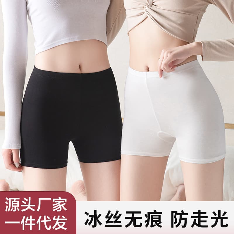 Summer Women's Safety Shorts Anti-Peep Ice Silk High Waist Seamless Large Size Leggings Lace Trim Leggings