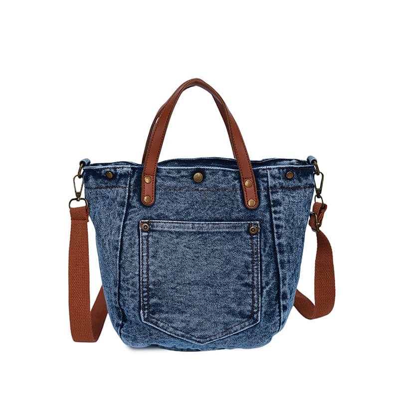 2026 New Korean Retro Denim Crossbody Bag for Women, Versatile Commute Handheld Shoulder Bag, Fashionable Distressed Bucket Bag