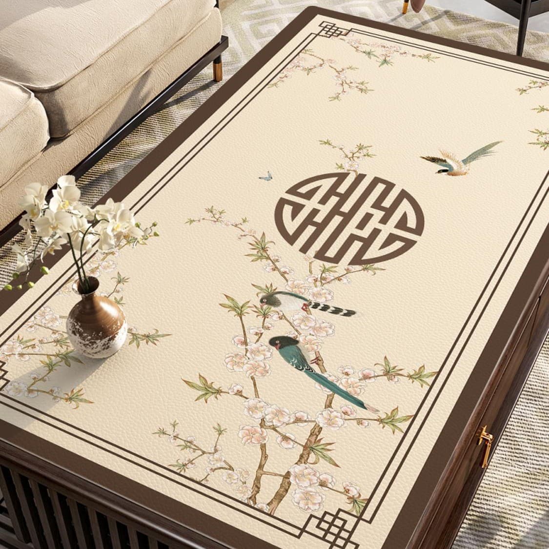 New Chinese Style Coffee Table Mat Waterproof Oil-Proof Heat-Resistant No-Wash Tablecloth Luxury High-End Living Room Solid Wood Tabletop Pad