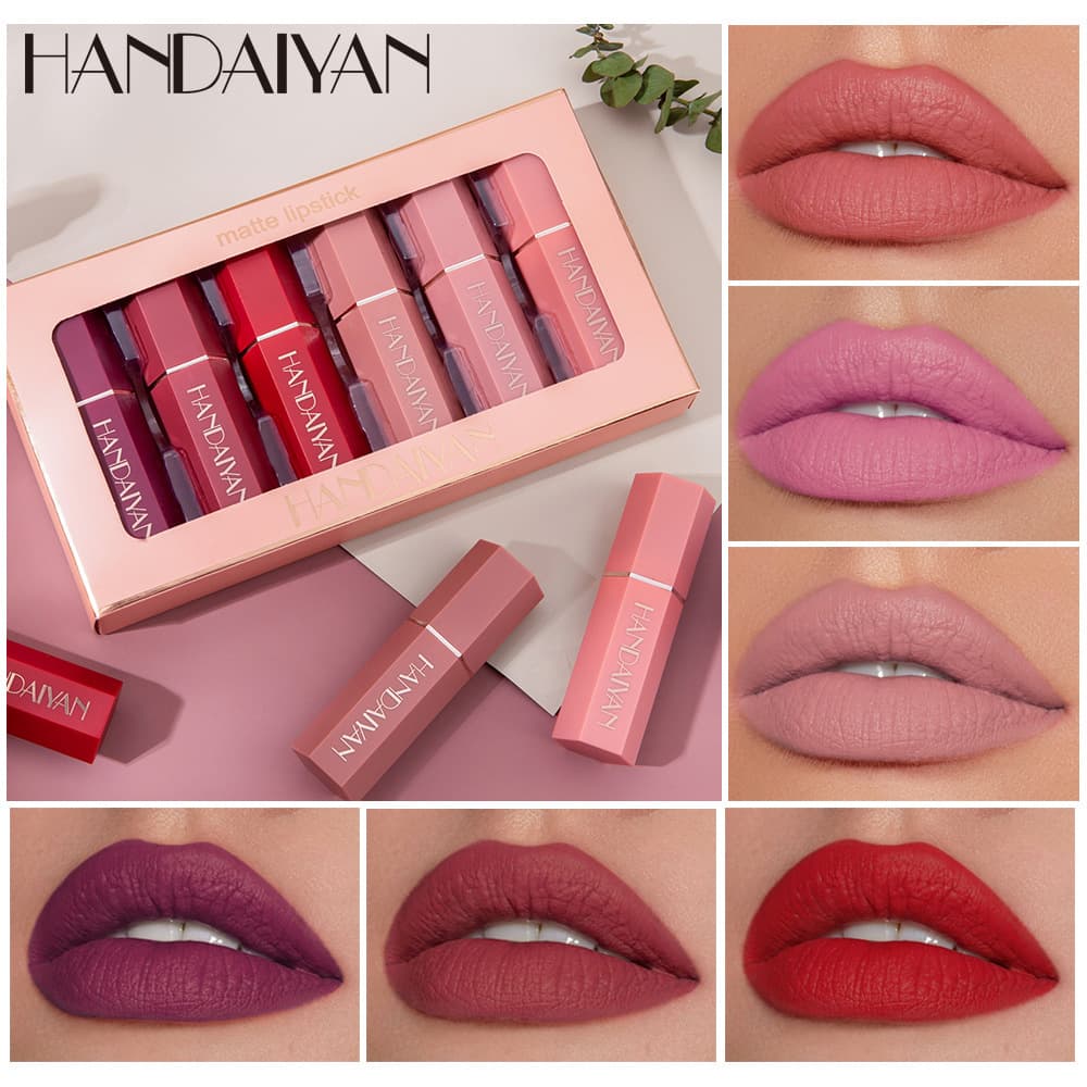 Cross-border matte hexagonal lipstick set long-lasting waterproof matte lipstick HANDAIYAN foreign trade lipstick set box