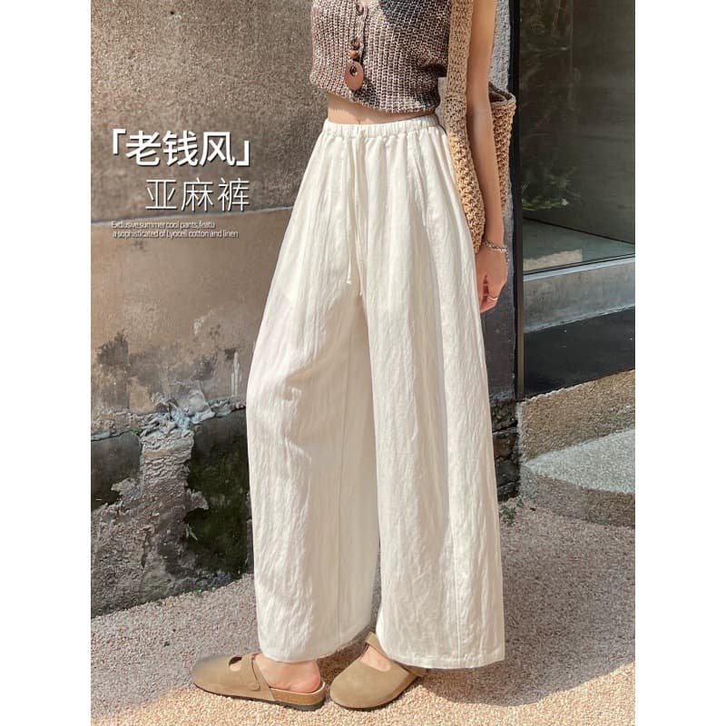 2026 New Maternity Linen Wide-Leg Summer High-Waisted Thin Drapey Old Money Style Casual Breathable Cropped Pants