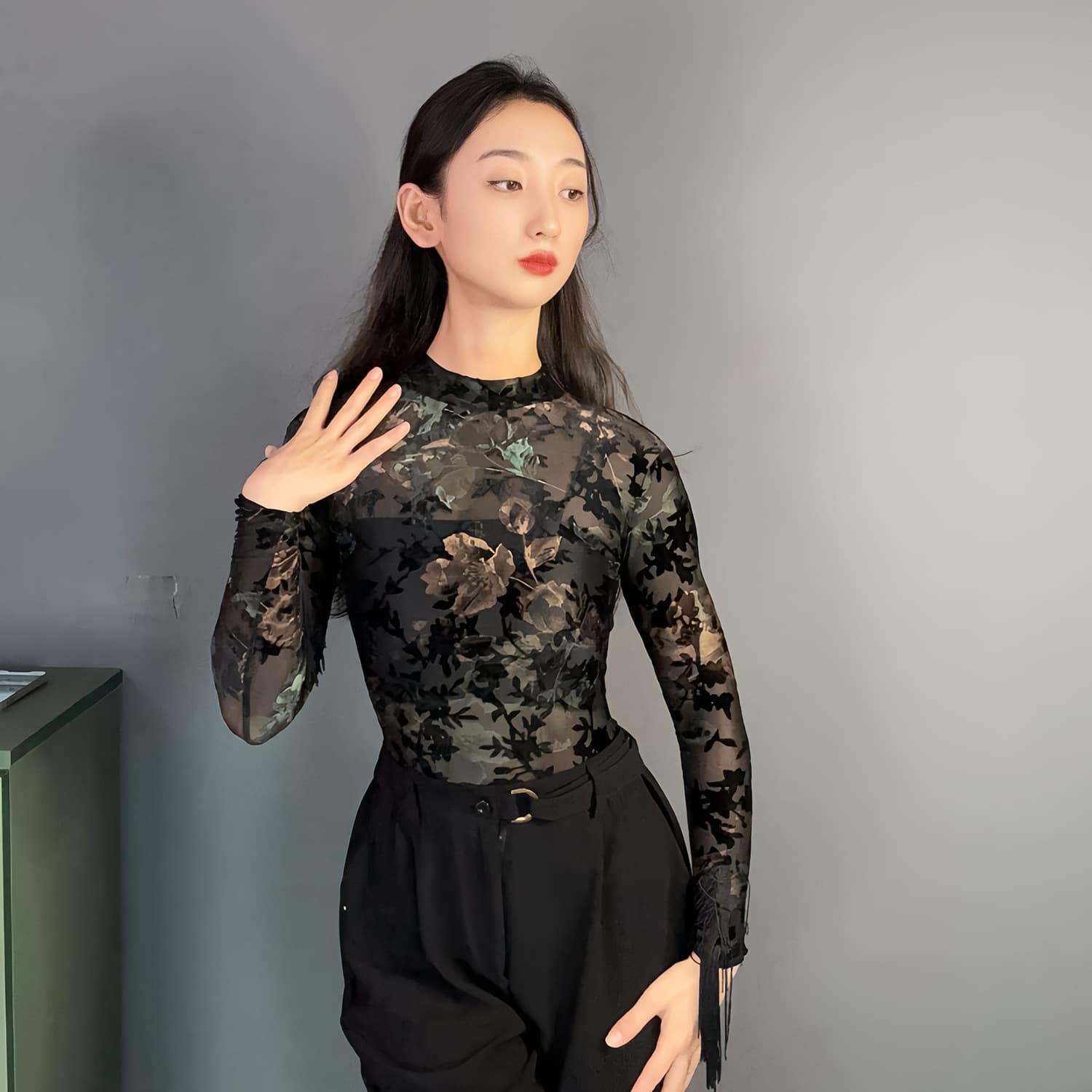 2025 New Arrival: Ballroom Latin Dance Bodysuit, Practice Suit, Modern Dance Tassel Top, Autumn/Winter Dance Costume