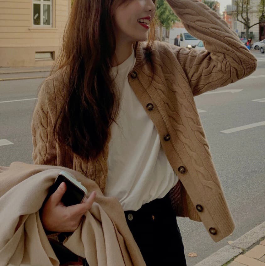 2025 Fall/Winter New Ralph Classic Cable Knit Cardigan Wool Crew Neck Cardigan with Pony Embroidery RL24942