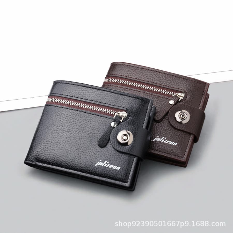 New High-End Men's Large Capacity Zipper Coin Pocket Magnetic Snap Two-Fold Multifunctional Coin Purse Leather Wallet