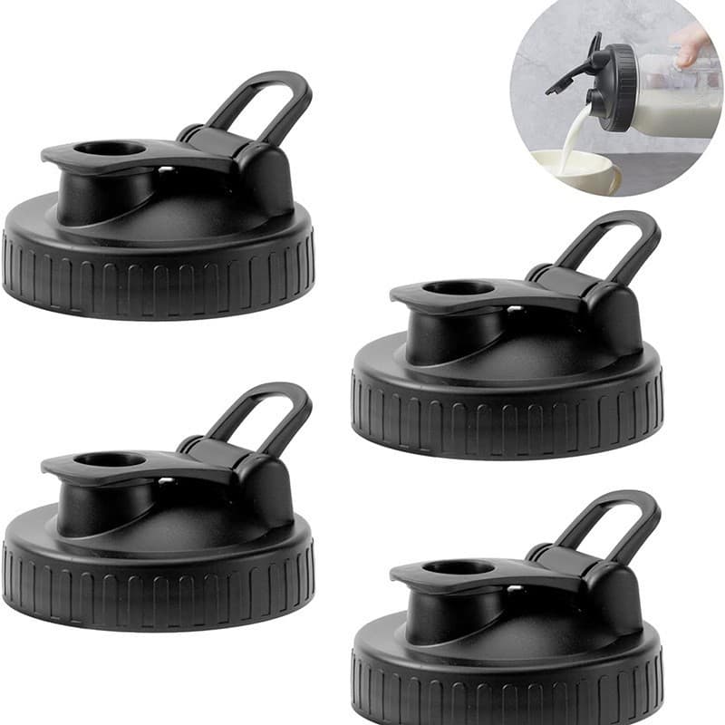Amazon Wide Mouth Black Plastic Leak-Proof Mason Jar Lid Pour Spout Lid Sealing Lid Flip Top Lid